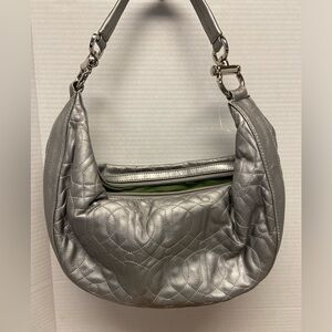 Donald Pliner Silver Quilted Horsebit Hobo Bag